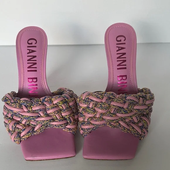 Gianni Bini Bibby woven leather corded square toe heels pink/multicolor 7.5 - Picture 2 of 11